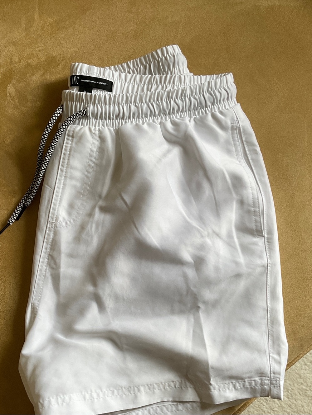 INC White Elastic Waist Drawstring Shorts swim trunks